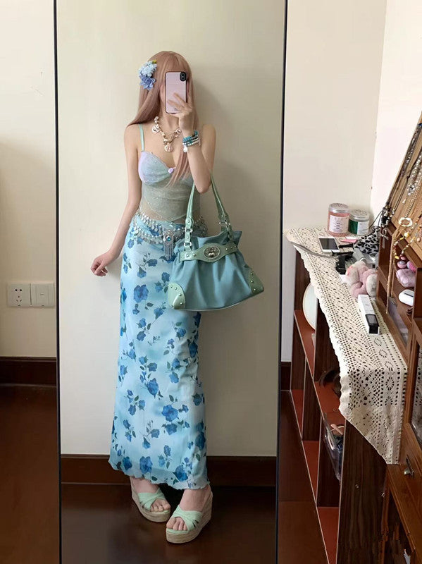 Millennium Hot Sky Blue With Diamond Stitching Shoulder Bags