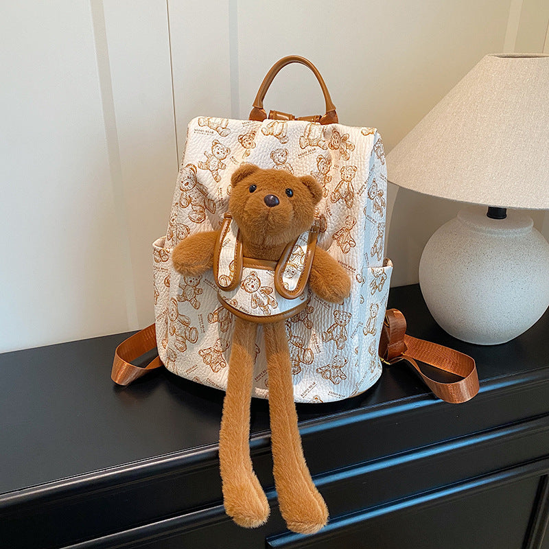 Korean Style Cute Cartoon Plush Bear Early High College Backpacks