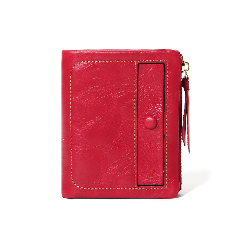 Short First Layer Oil Wax Cowhide Retro Multiple Slots Card Holder