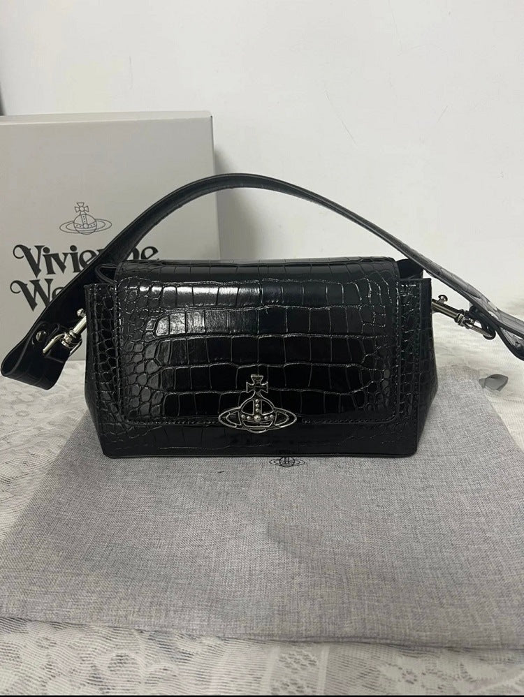 Crocodile Pattern Underarm Saturn Classic Patent Leather Women's Messenger Bag