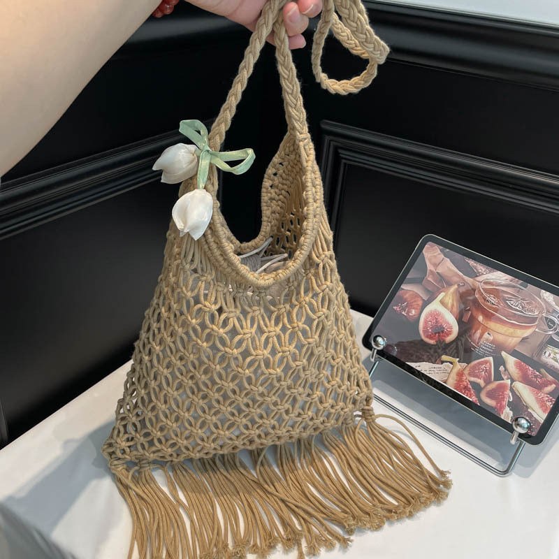 Style Woven Large Capacity Straw Burst Seaside Vacation Beach Shoulder Bags