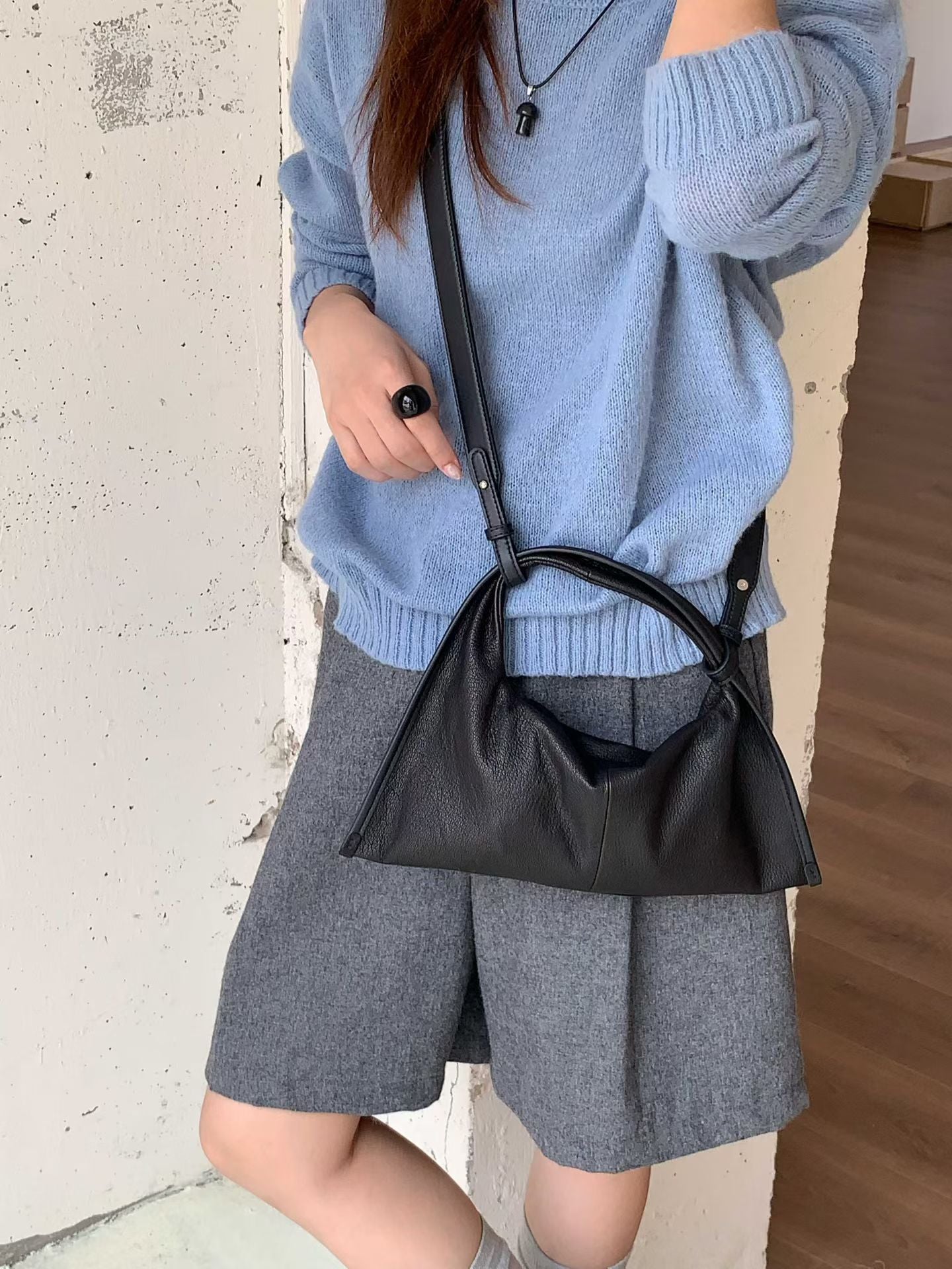 Sheepskin Minimalist Triangle Mini Exquisite Genuine Women's Handbag