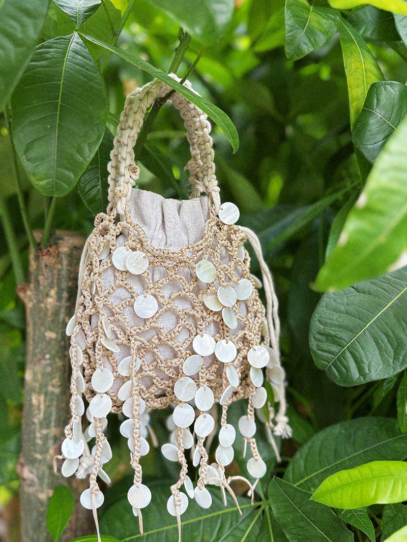 Woven Hollowed Beach Pastoral Vacation Style Shiny Sequin Portable Women's Handbag