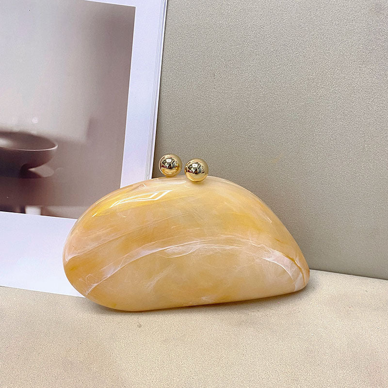 French Marbling Amber Irregular Acrylic Shell Banquet Women's Messenger Bag
