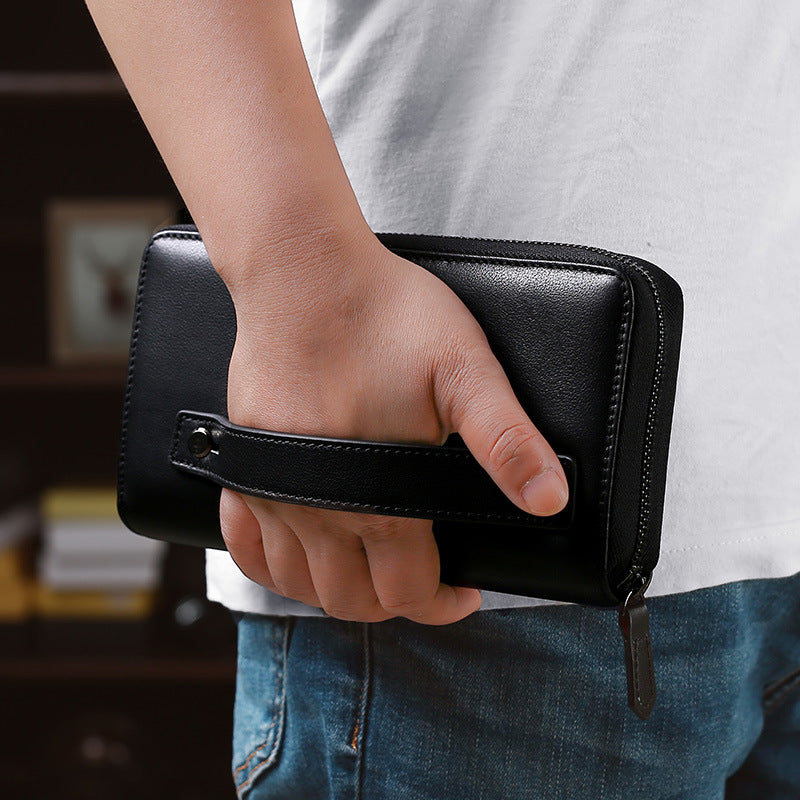 Men's Upgraded Long Zipper Leather Business Handbags