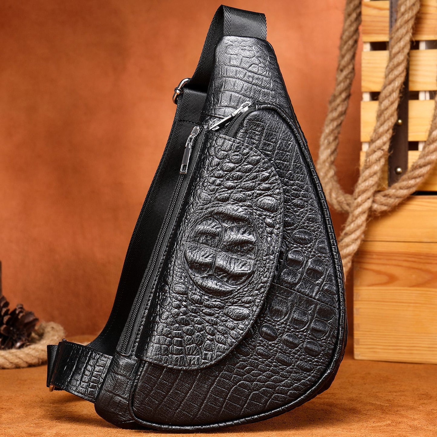 Men's Business Commute Korean Style Crocodile Pattern Men's Chest Bag