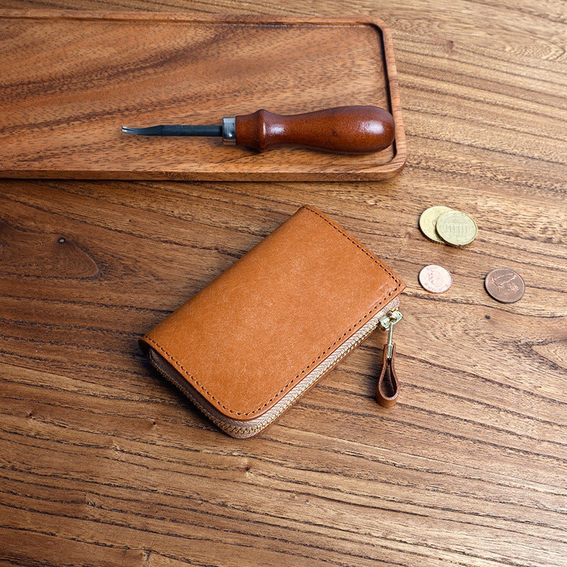 Frosted Short Zipper First Layer Cowhide Genuine Leather Men's Wallet