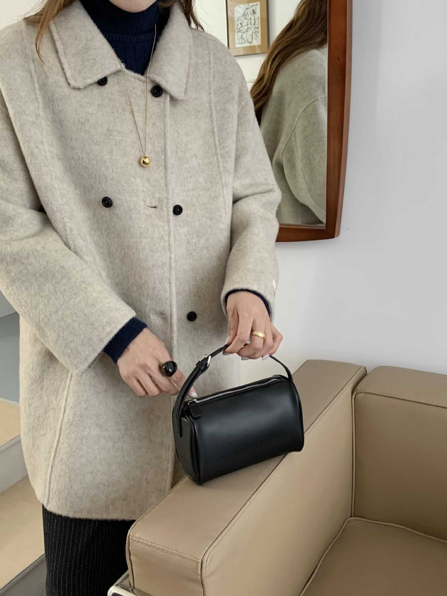 Suede Underarm Mini Pouch Genuine Leather Portable Women's Handbag