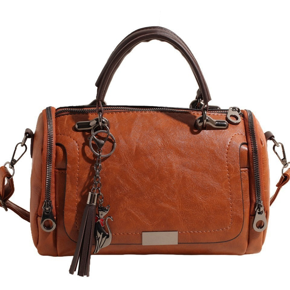 Women's Fashion Retro Large Capacity Soft Leather Boston Women's Shoulder Bag