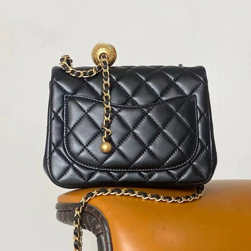 High Quality Golden Balls Fat Lambskin Classic Small Square Bag