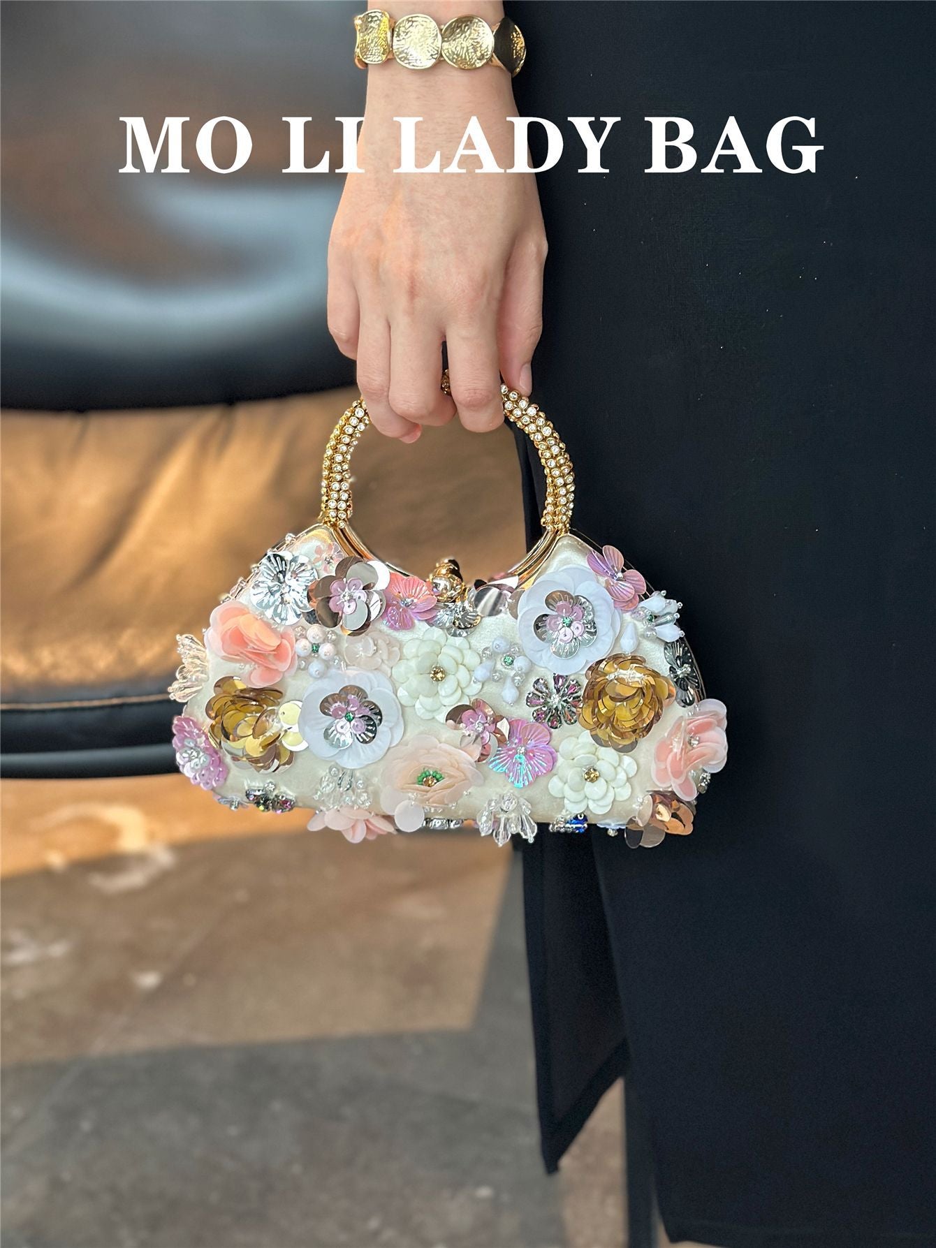 Women's Handmade Flower Metal Dinner Cheongsam Portable Bags