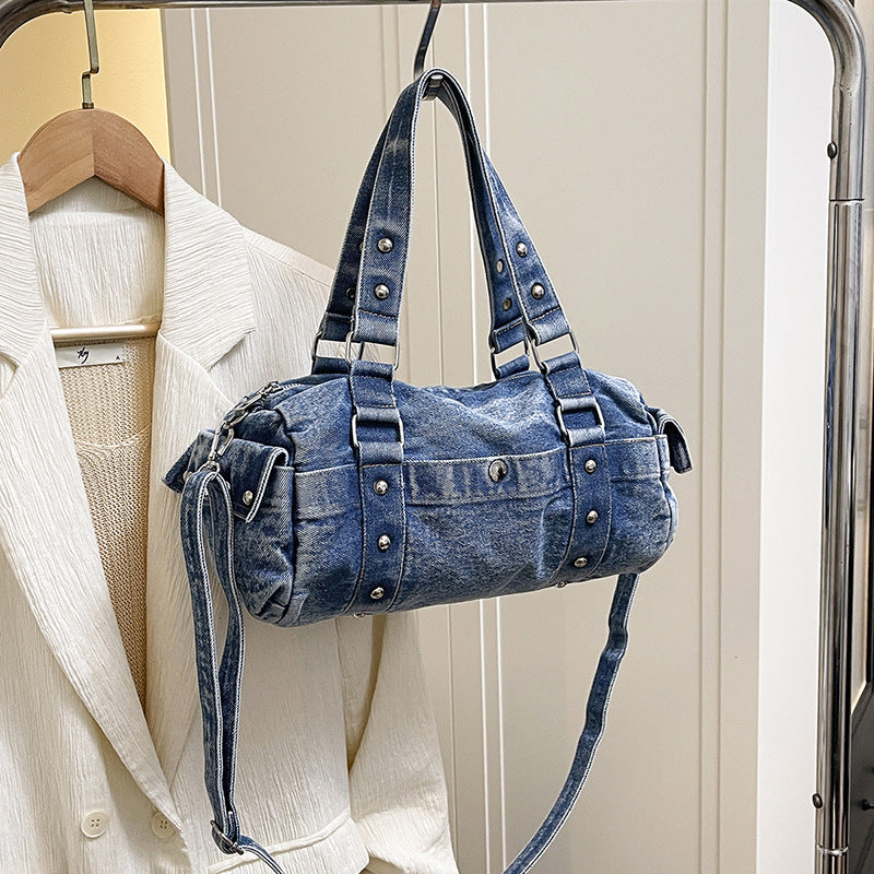 Women's Rivet Boston Denim Korean Chic Unique Women's Shoulder Bag
