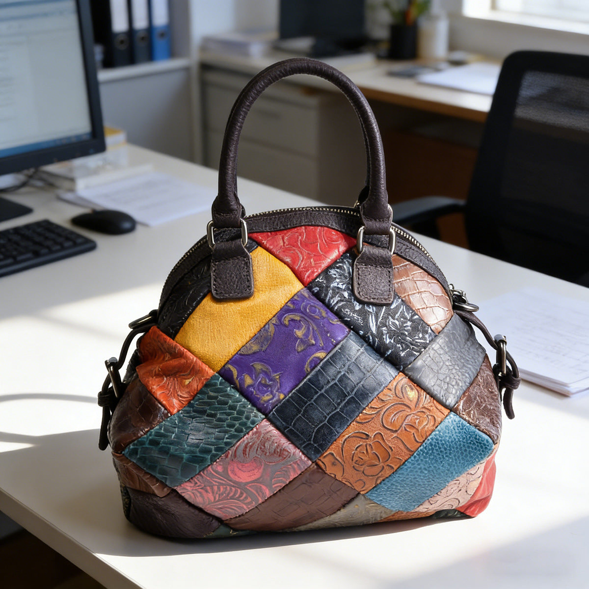 Women's Retro Contrast Color Genuine Leather Soft Bags