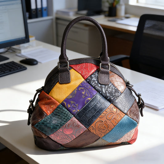 Women's Retro Contrast Color Genuine Leather Soft Bags