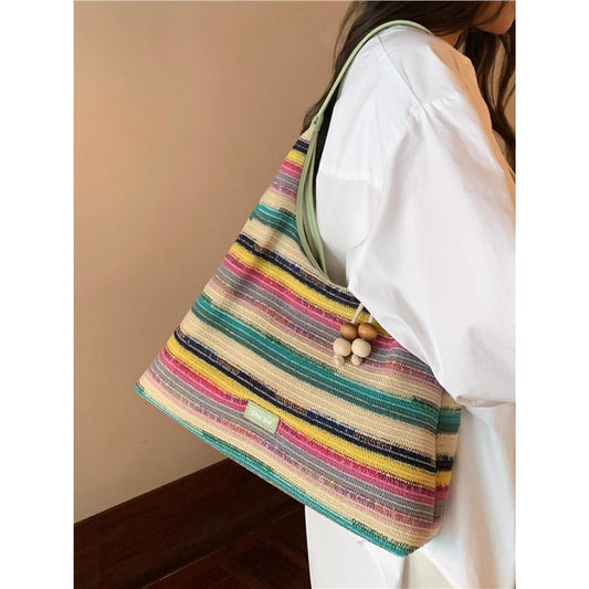 Rainbow Beach Holiday Woven Female Summer Large Capacity Tote Bag