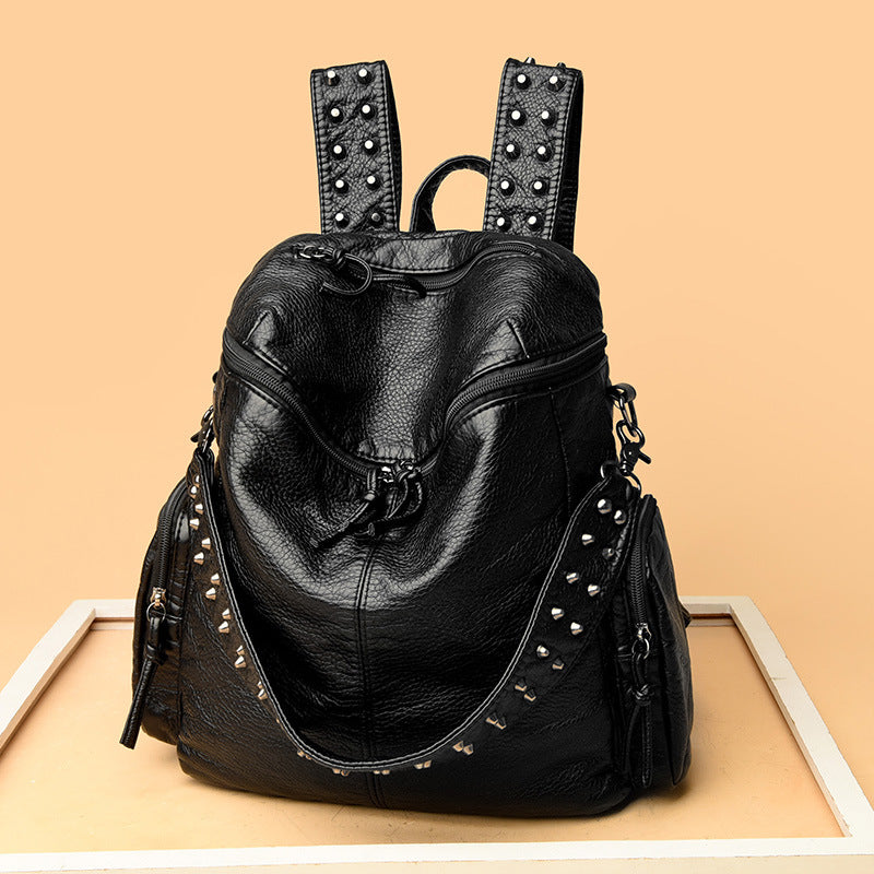 Women's Super Soft Lychee Pattern Textured Rivet Retro Bags