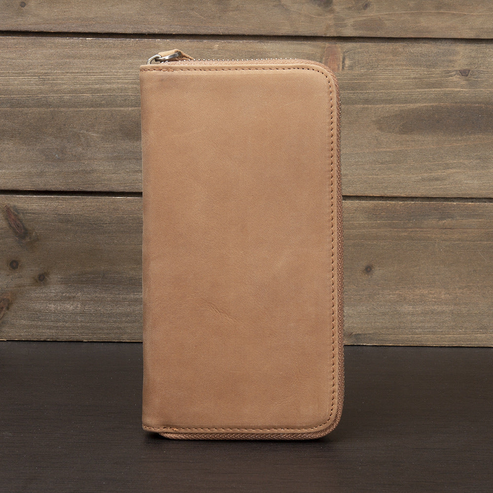 Men's Zipper Crazy Horse First Layer Cowhide Retro Men's Wallet