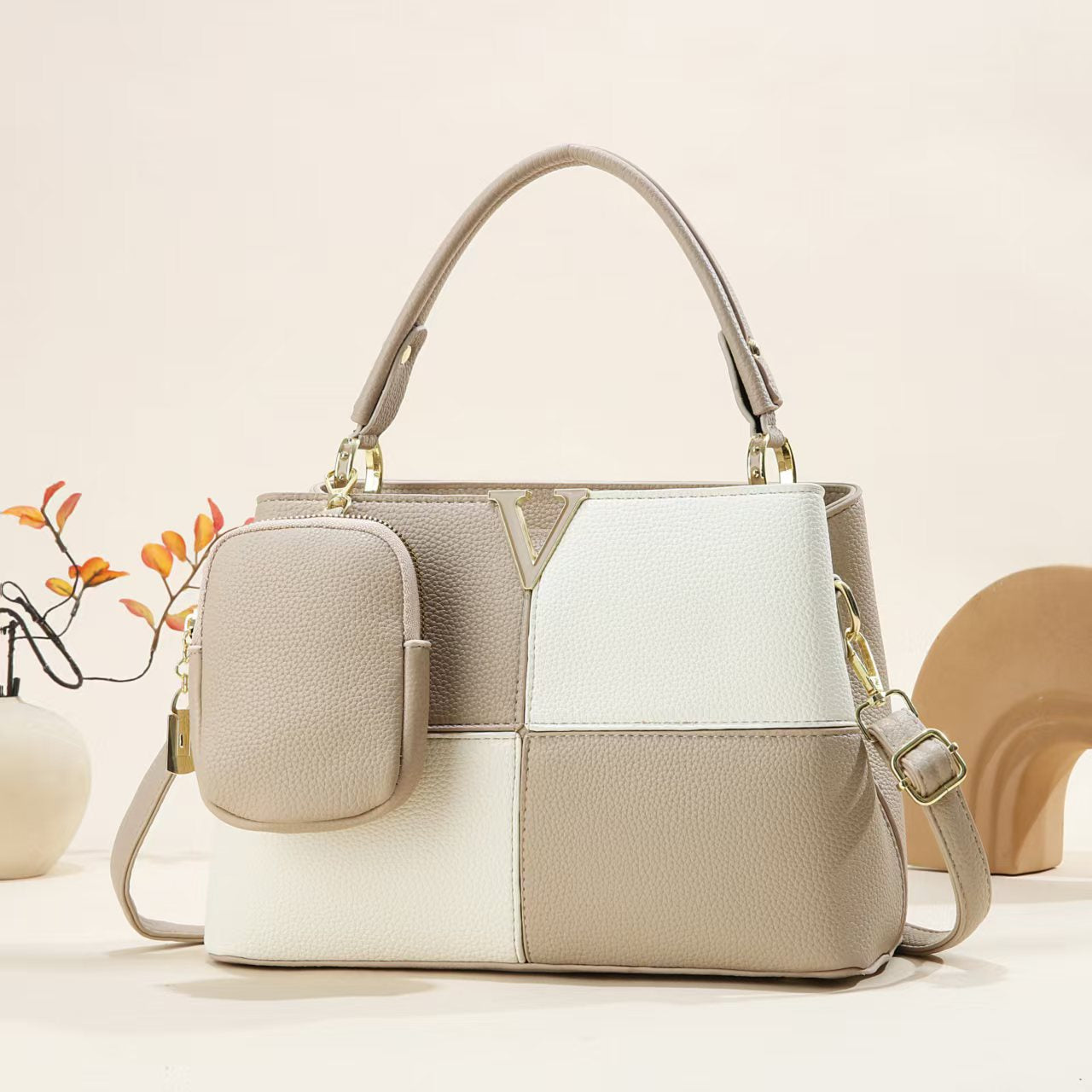 Women's Elegant Fashion Commuter Portable Color Contrast Patchwork Women's Handbag