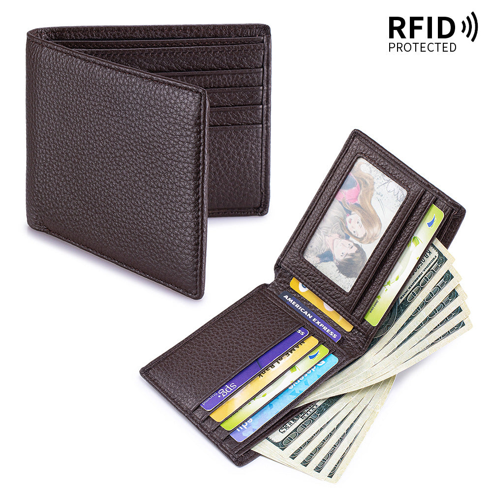 Men's Textured Short First Layer Cowhide Business Simple Leather Driving License Men's Wallet