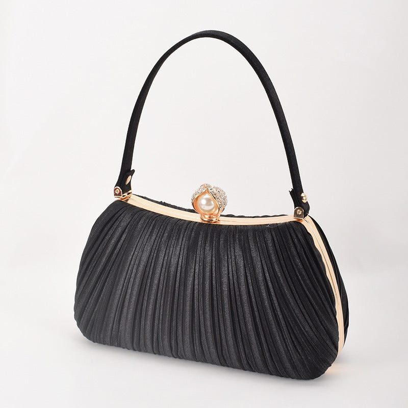 Women's Pleated Solid Color Simple Pearl Korean Dinner Bag