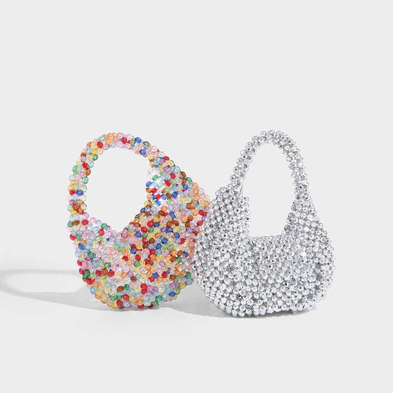 High-grade Handmade Beaded Woven Colorful Pearl Dumpling Pillow Women's Shoulder Bag