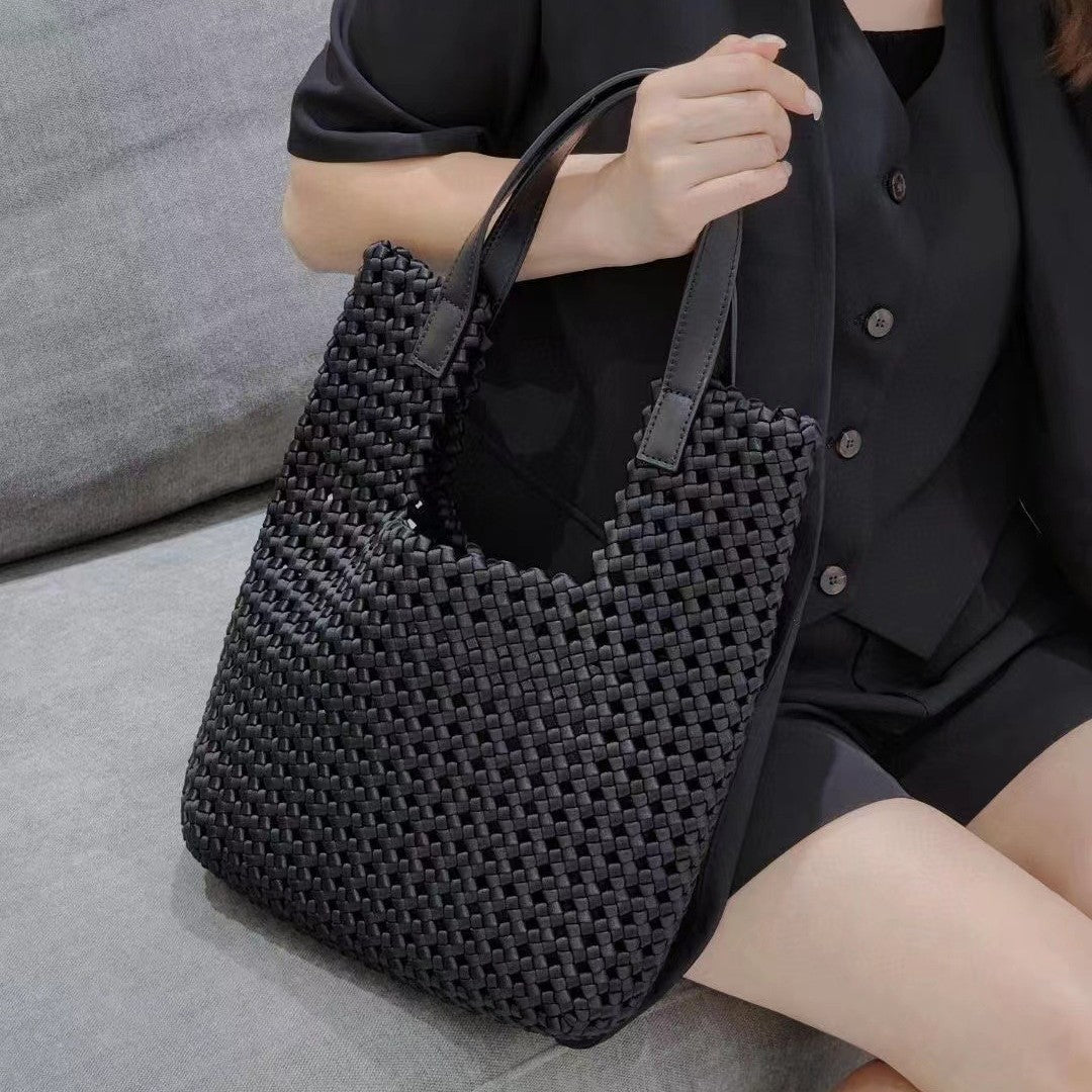 Cowhide Retro Woven Large Capacity Totes Mother Underarm Tote Bag