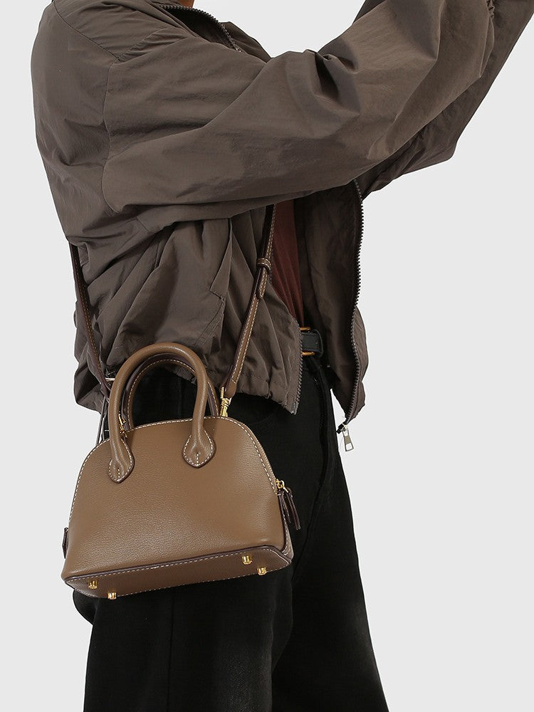 Women's Genuine Leather Bowling Solid Color Shell Women's Handbag