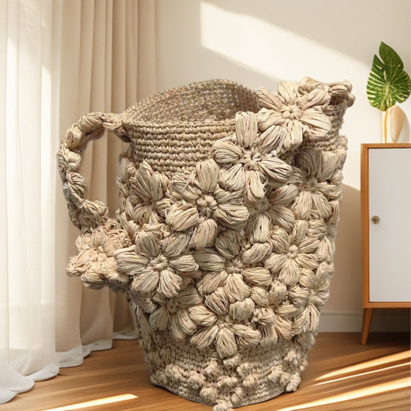Women's French Style Vacation Raffia Hand-woven Flower Seaside Women's Shoulder Bag