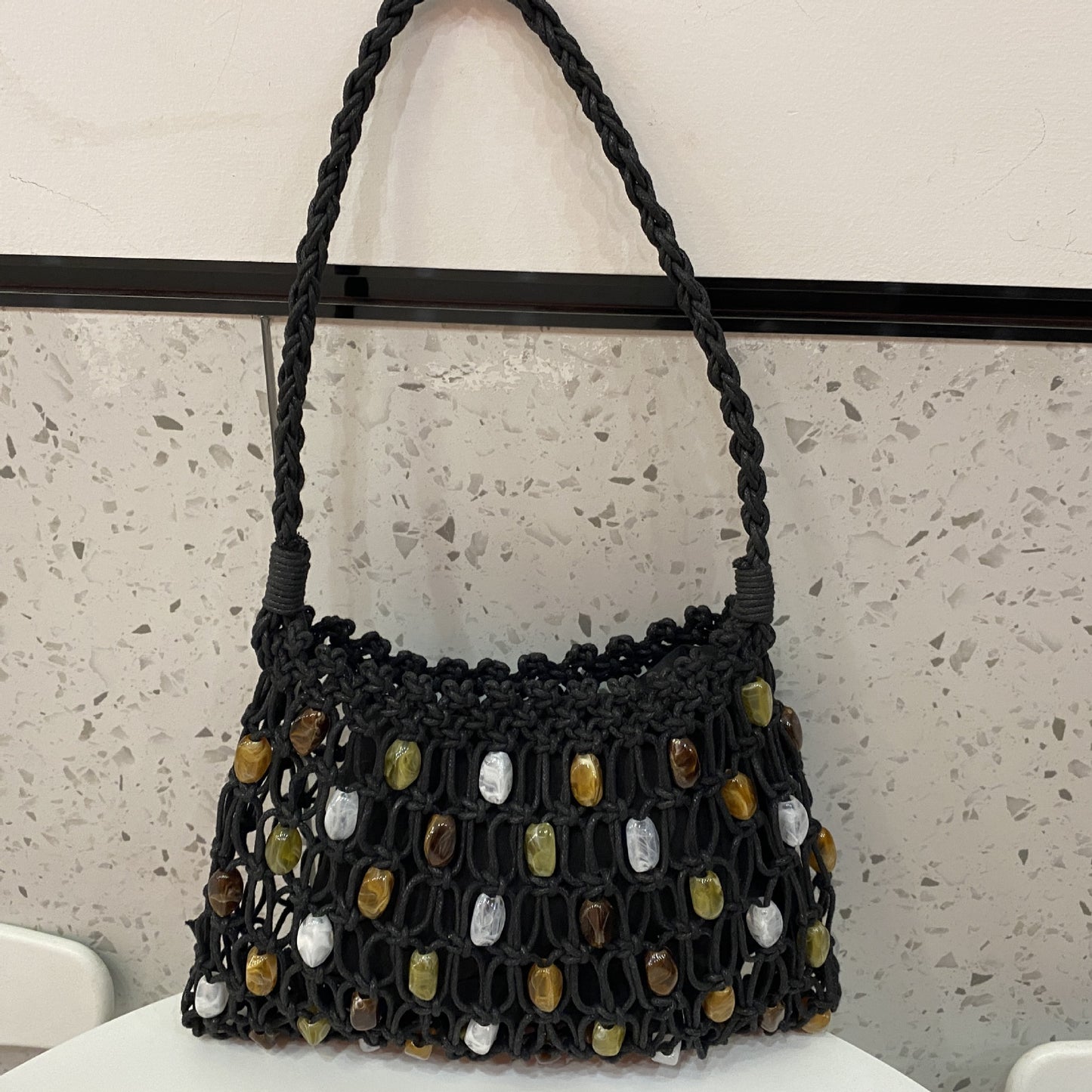 Ethnic Beaded Mesh Pocket Female Niche Wax Rope Woven High-grade Handbags