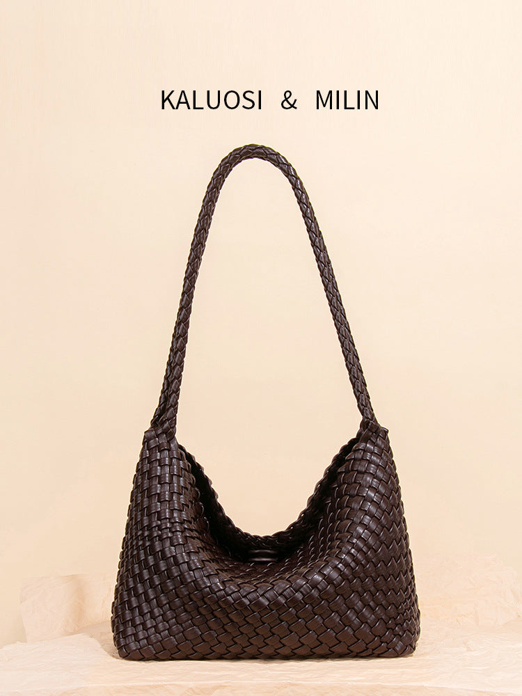 Hand-woven Simple Commute Soft Leather Underarm Fashionable Shoulder Bags