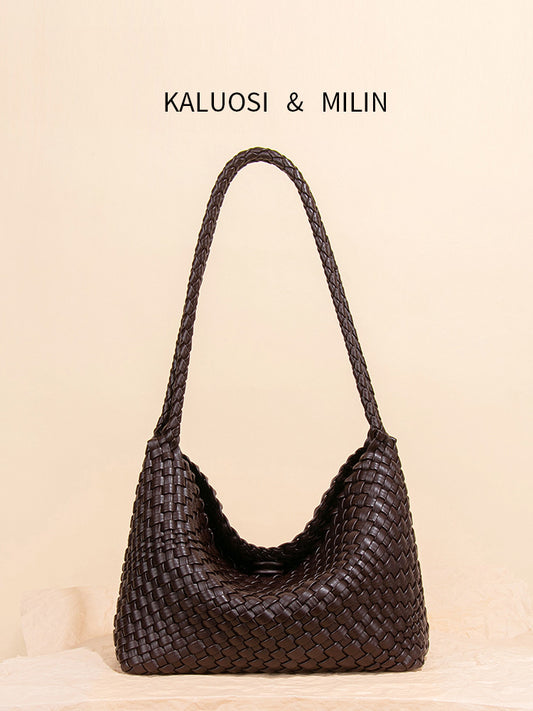 Hand-woven Simple Commute Soft Leather Underarm Fashionable Shoulder Bags
