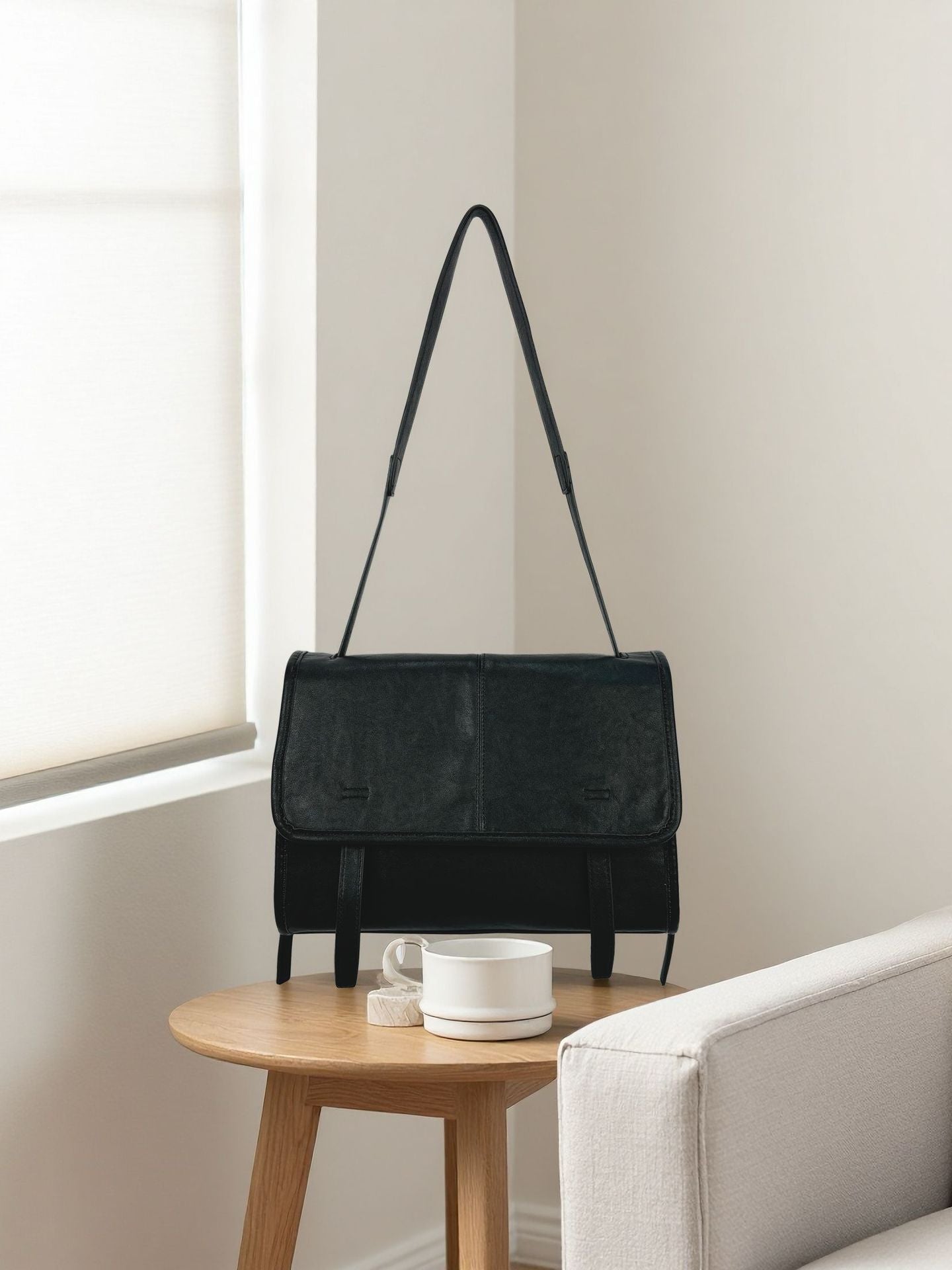 Women's Soft Leather Warm College Black Minimalist Tote Bags