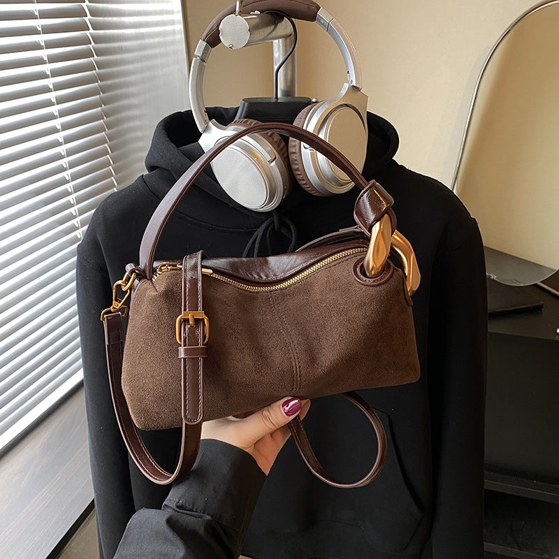 Women's Retro Suede Leopard Print Hand Holding Women's Messenger Bag