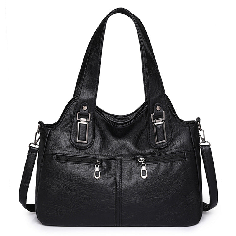 Women's Retro Large Capacity Oil Wax Leather Soft Pure Color Commuter Women's Shoulder Bag