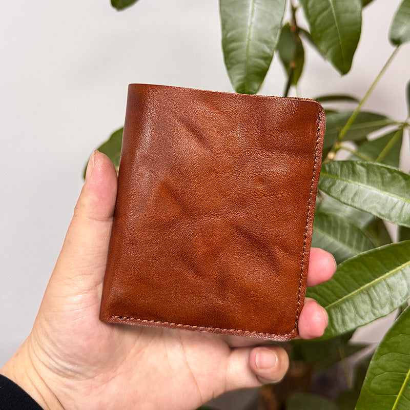 Men's Vegetable Tanned Cowhide First Layer Pure Leather Distressed Pleated Simple Men's Wallet