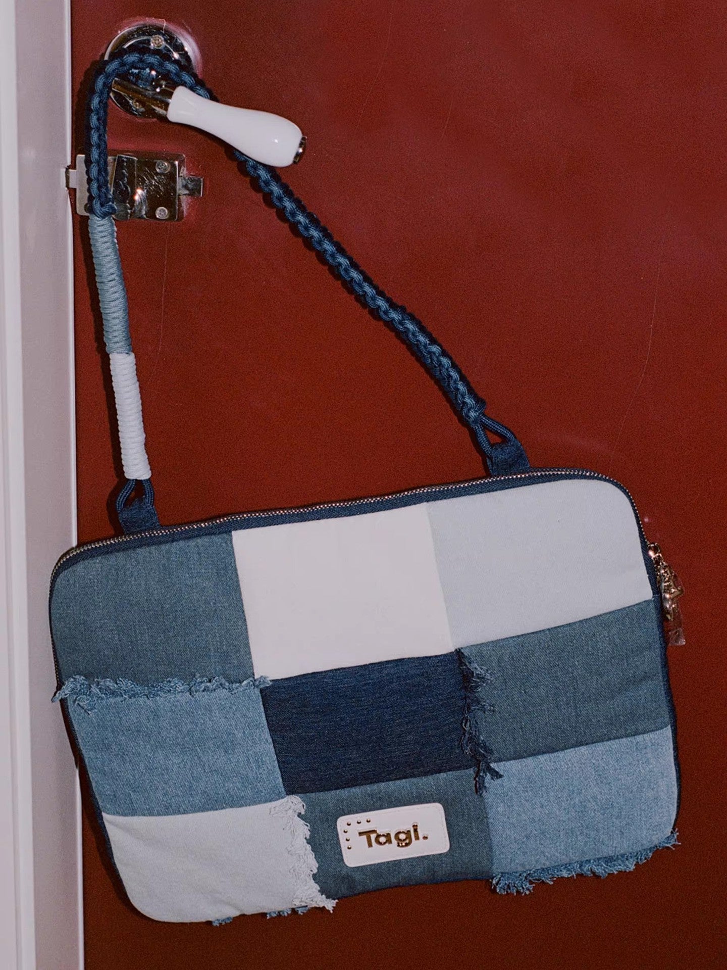 Imagine Denim Tassel Patchwork Woven Portable Laptop Bag