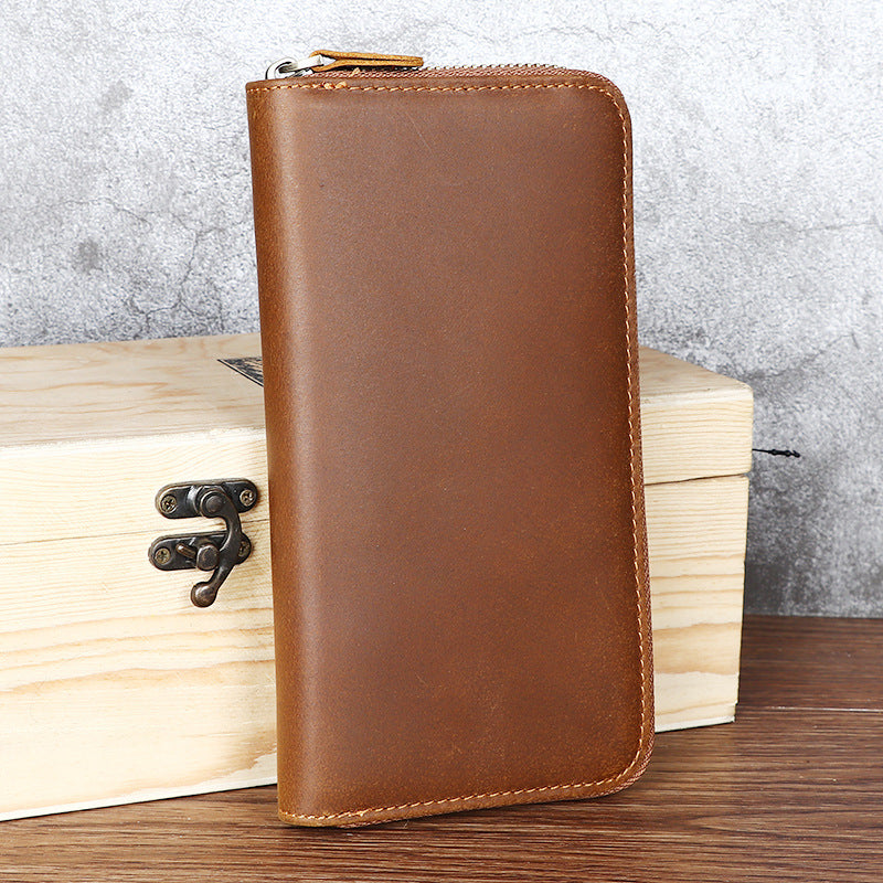 Men's Zipper Crazy Horse First Layer Cowhide Retro Men's Wallet