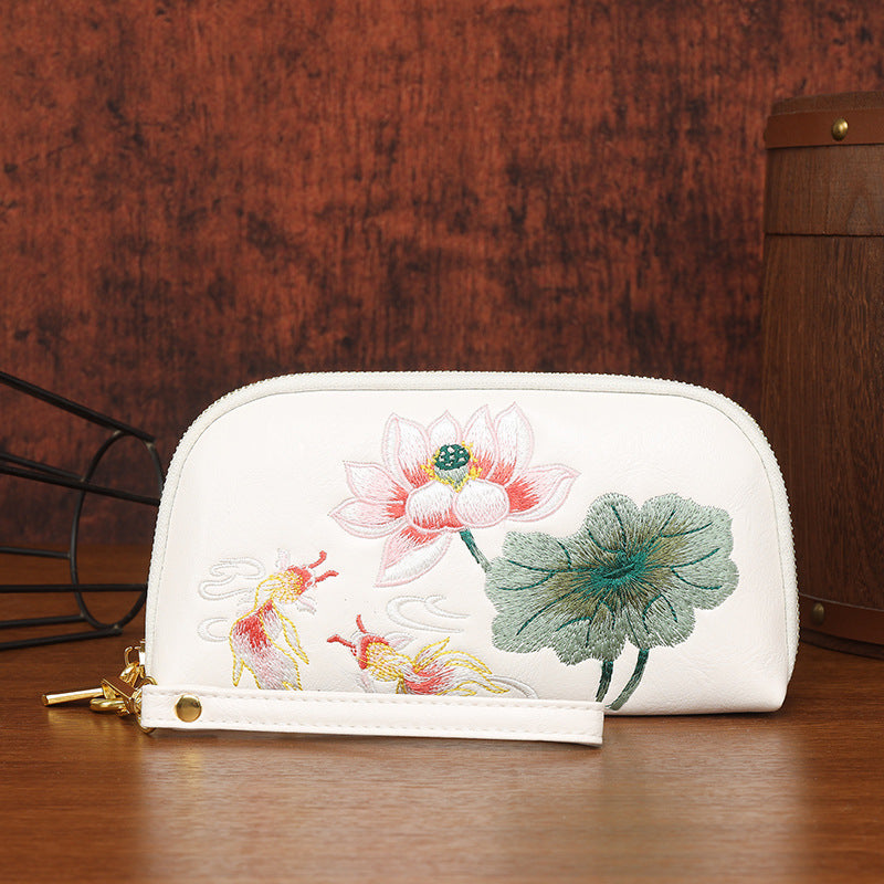 Style National Fashion Double Layer Mobile Change Embroidery Women's Clutch