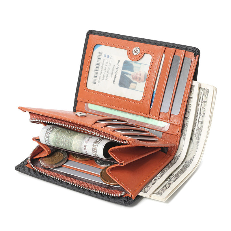 Men's Leather Short Zipper Vertical Design Business Men's Wallet