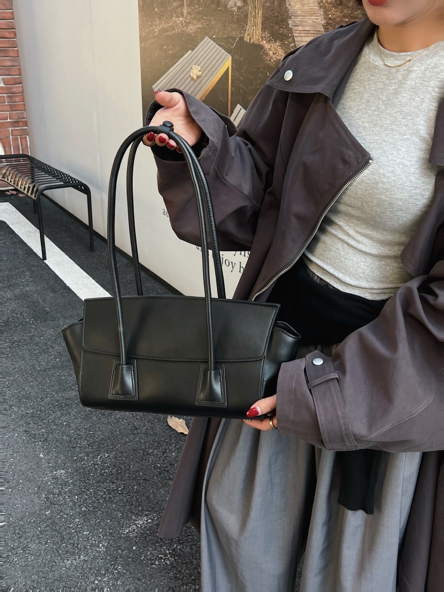 Cowhide Versatile Korean Style Underarm Simple Handbags
