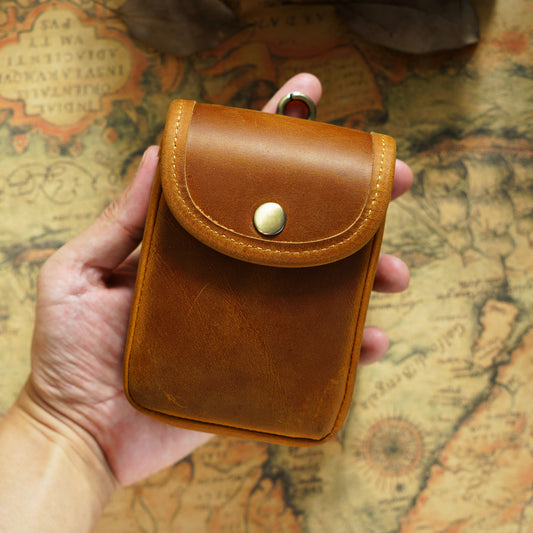 Men's Cowhide Crazy Horse Leather Mini Cigarette Retro Men's Fanny Pack