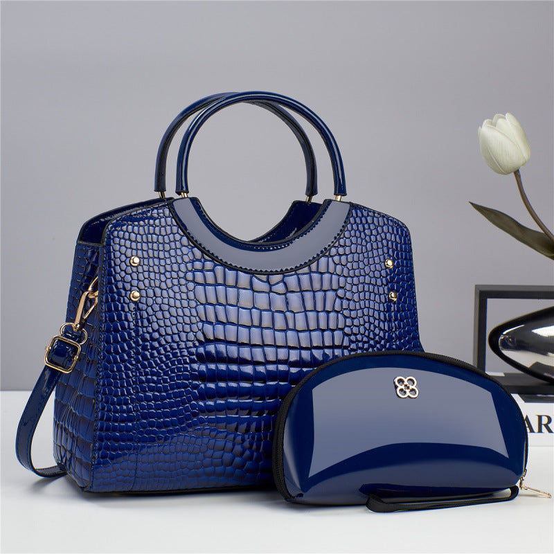 Women's Snake Pattern Mother Bright Leather Fashion Women's Handbag