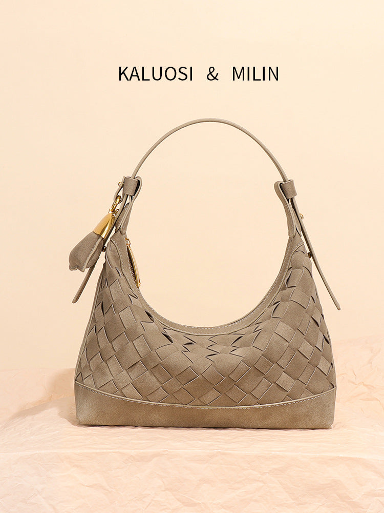 Women's Woven Underarm Suede Hand Carrying Selenodont Women's Shoulder Bag