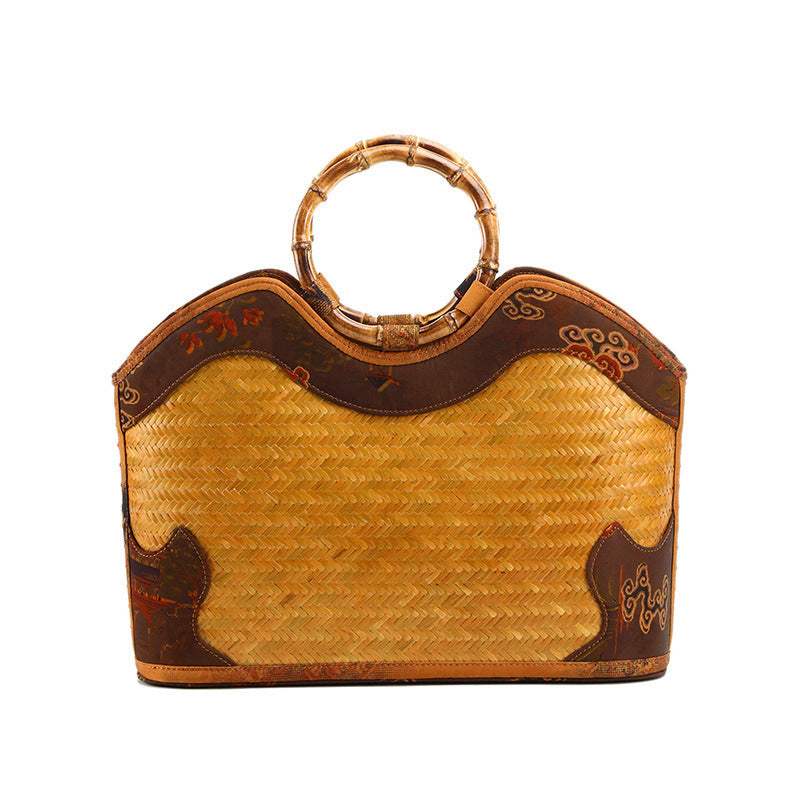 Chinese Style Yarn Fabric Bamboo Woven Cheongsam Match Ladies Bags