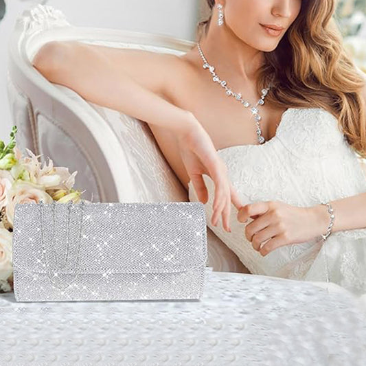 Bridal Luxury Suit Cold Sier Elegant Necklace Earring Bracelet Evening Bags