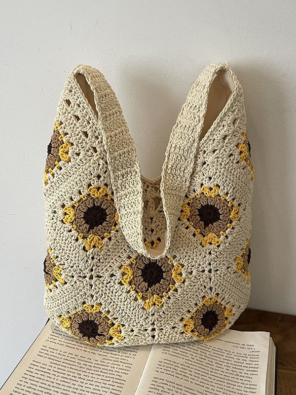 Women's Capacity Flower Cotton Thread Woven Seaside Holiday Korean Version For Bags