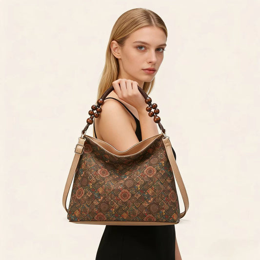 Bohemian Vintage Cork Geometric Pattern Fashion Women's Shoulder Bag