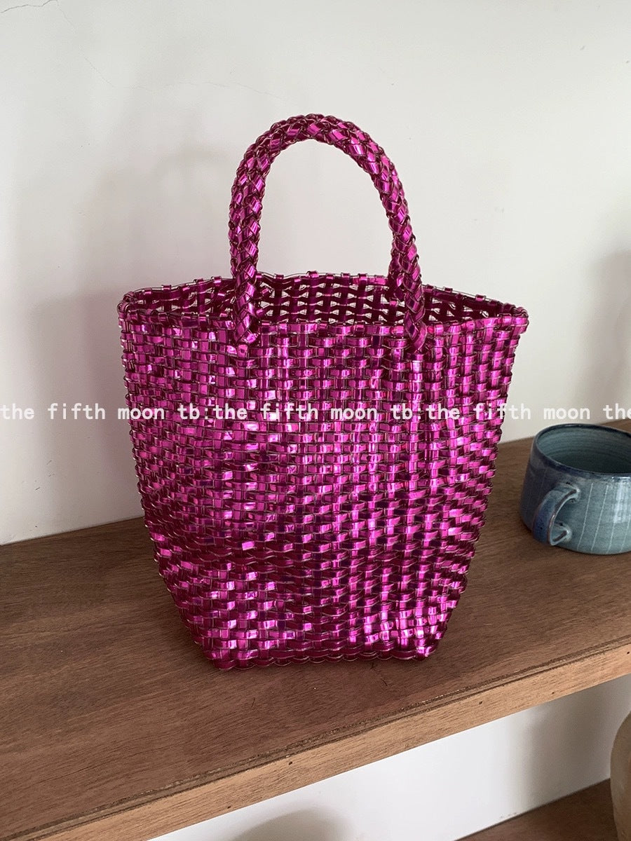 Basket Shiny Woven Stylish Beach Hand Women's Handbag
