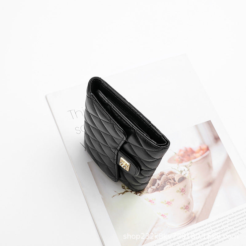 Women's Full Sheepskin Fashion Tri Fold Simple Card Holder