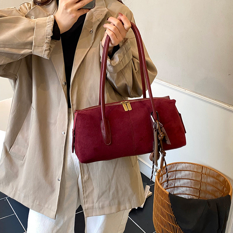 Women's Suede Underarm Lady Style Temperament Solid Women's Handbag